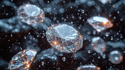 White diamonds group falling soft focus bokeh background.Generative AI - obrazy, fototapety, plakaty