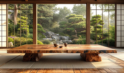 Contemporary Japanese Tea Room.Generative AI - obrazy, fototapety, plakaty