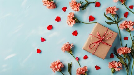valentine flat lays gift and flowers - AI Generated