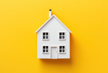 A tiny house set against a vibrant yellow background. - obrazy, fototapety, plakaty