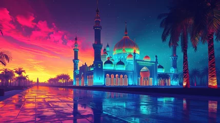Fototapeten majectic neon colors mosque - AI Generated Abstract Art © Curva Design