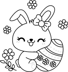 Cute Bunny hold Easter egg coloring page for printable