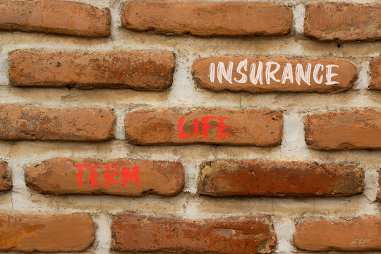 Term life insurance symbol. Concept words Term life insurance on beautiful brown brick. Beautiful brown brick wall background. Business and term life insurance concept. Copy space.