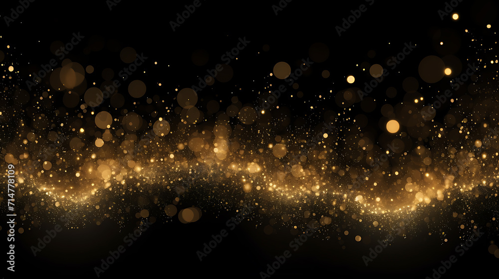 Wall mural waves of shimmering gold particles. isolated on a black background. created with generative ai.