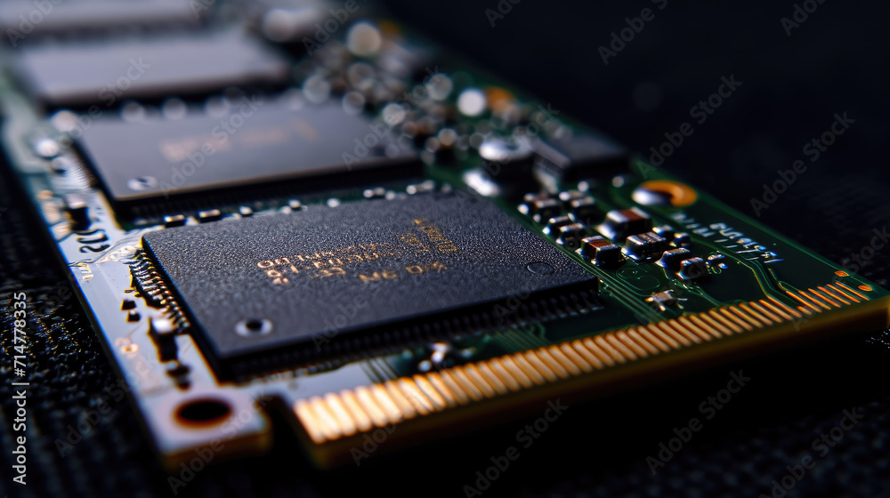 Wall mural close-up of computer ram (random access memory) module on black background
