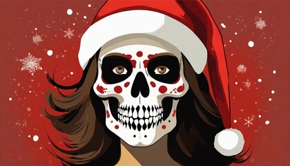 christmas skull santa claus vintage style vector illustration new year or christmas party poster