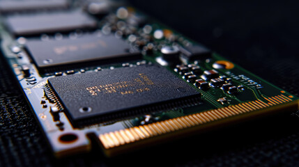 Close-up of Computer RAM (Random Access Memory) module on black background - obrazy, fototapety, plakaty