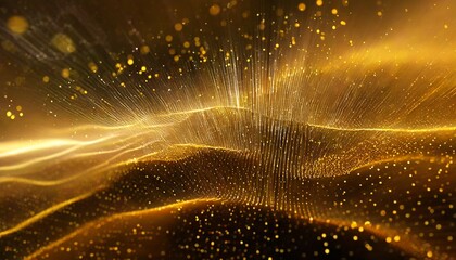 abstract golden colorful digital particle waves with bokeh and background light abstract background with glowing lines