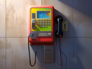 Modern payphone for paid calls in a public place, Landline phone blue handset and housing