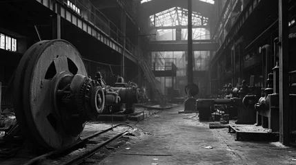 Foto op Canvas grayscale abandoned factory with old machinery industrial environment © พงศ์พล วันดี