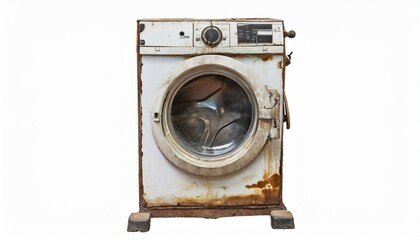 old rusty broken washing machine isolated on white background