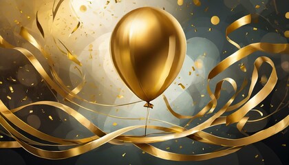 Golden balloon and gold ribbons isolated on transparent background. birthday balloon for card, party, design, flyer, poster, decor, banner, web, advertising. png