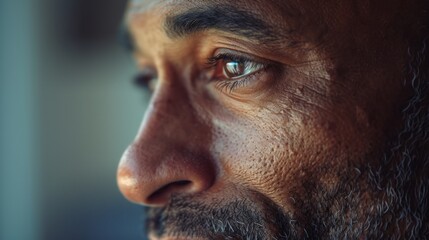 Obraz premium close-up of an afrrican man face looking far away AI generated