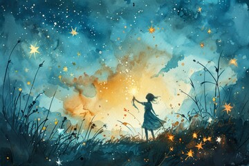 Whimsical stardust collectors, gathering celestial fragments to sprinkle across the sky - Generative AI