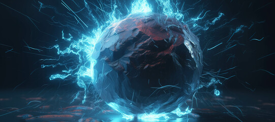 stone ball electric energy lightning explosion 3 - obrazy, fototapety, plakaty
