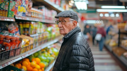 an elderly man in a grocery store