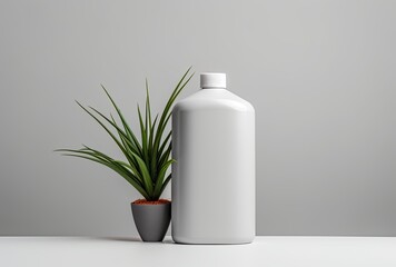 A mockup featuring an empty white dispenser bottle set on a white table counter with a marble background, ideal for cosmetic product display and branding.