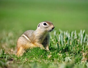 Naklejka na ściany i meble Ground squirrel in the green field