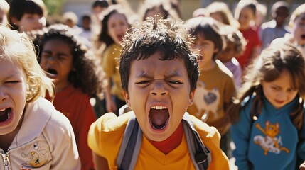 Frustrated Kindergarten Children in Chaotic Moment - obrazy, fototapety, plakaty