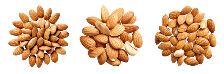 Set of almond top view isolated on a transparent background