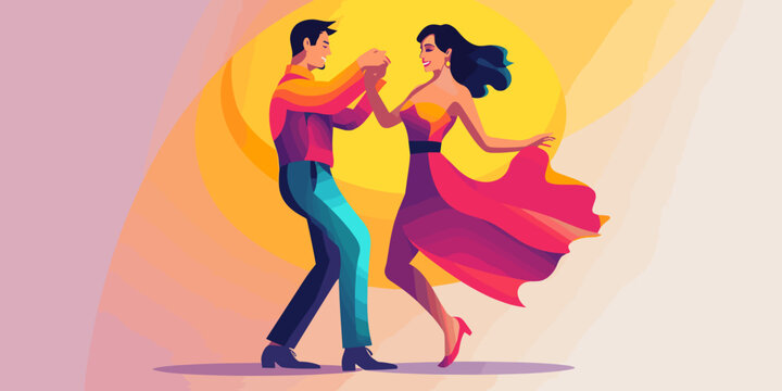 Colorful vector image of a couple dancing together