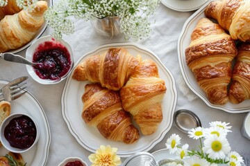Breakfast Elegance - A Continental Spread with Croissants and Jam