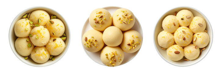 Set of besan laddu top view isolated on a transparent background