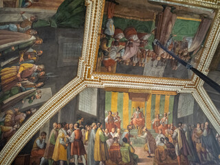 Obraz premium Naples Royal Palace Second antechamber, ceiling painting, Conquest of the city of Genoa by by Belisario Corenzio