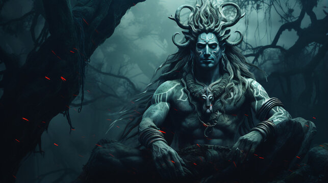 "Lord Shiva, a revered deity in Hinduism, embodies destruction, creation, and spiritual asceticism with divine grace."



