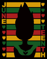 Juneteenth Independence Day. Freedom or Emancipation day. . African-American history and heritage. Silhouette of a black African American woman. Poster, greeting card, banner and background. 
