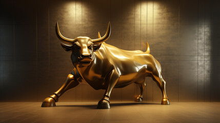 Obraz na płótnie Canvas Aktienhandel und Gewinne, Konzept für einen bullishen Aktienmarkt, steigende Aktien, Bulle aus Gold