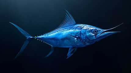 Blue Marlin on isolated black background, World Fish Day, International Sealife Day, World Animals Day, National Animals, Waterlife, Ocean Day, Generative Ai