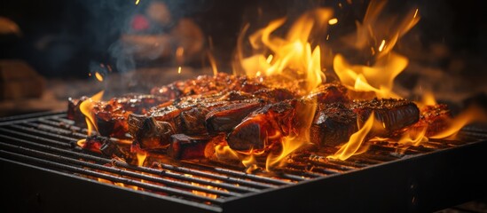 Empty Barbecue Grill Box With Fire for background