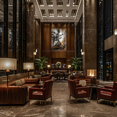Fototapeta na wymiar an evening at the lobby of the best hotel in the city