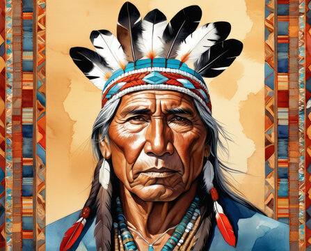 Illustration of a Native American, Indian, tribal leader