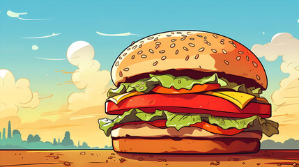 Hand drawn cartoon delicious burger illustration

