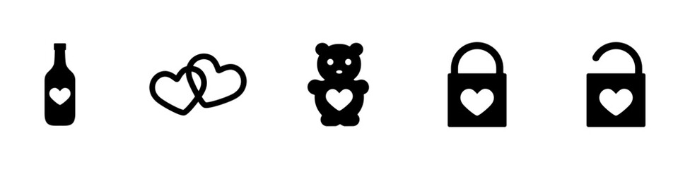 Set valentine icon in black colour