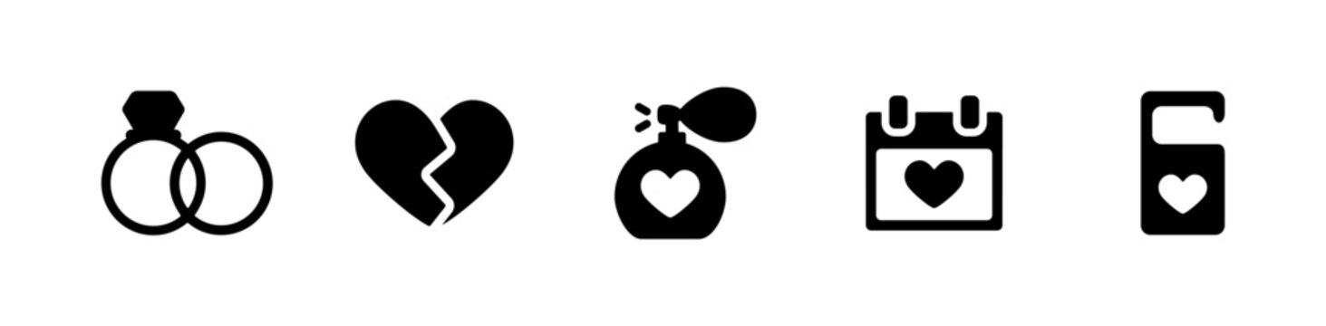 Set valentine icon in black colour