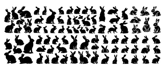 Vector collection of rabbits in silhouette style - obrazy, fototapety, plakaty