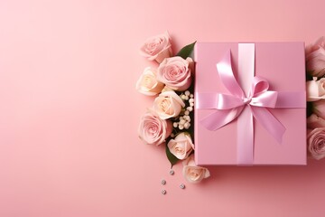 a pink rose and a pink gift