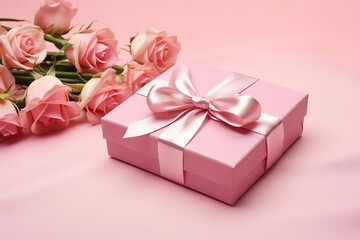 a pink rose and a pink gift