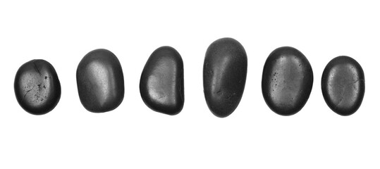 Fototapeta na wymiar Set spa black rocks isolated on white, top view