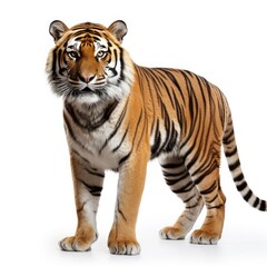 Fototapeta premium Bengal tiger isolated on white background, tiger standing against white color