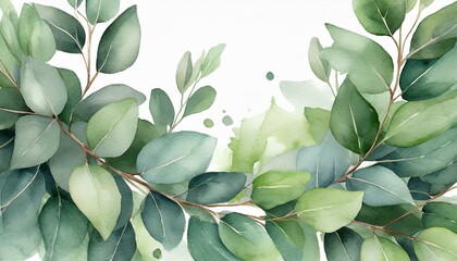 Herbal eucalyptus leaves frame isolated on a white transparent background, png.  Greenery wedding simple minimalist invitation. Watercolor style card