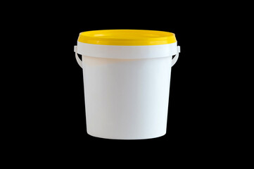 White plastic bucket with handle isolated