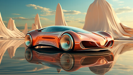 modern car concept There will be a different beauty and appearance in the future world.