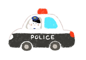 パトカーに乗っているねこの警察官　クレヨンタッチ