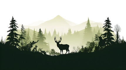 forest silhouette in the shape of a wild animal wildlife and forest conservation concept - obrazy, fototapety, plakaty