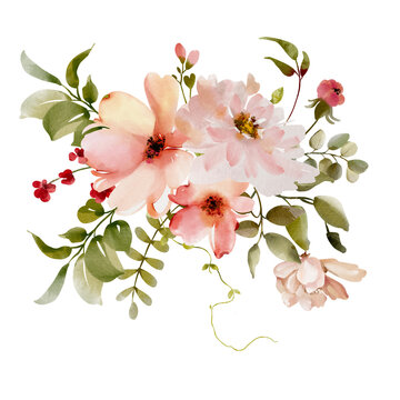 Watercolor floral bouquet . Hand painted illustrations isolated on white background. Design for paper, texture, textile, design, logo, label, tag, sale.