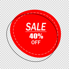 Isolated price tag, oval-shaped discount sticker on a transparent background. Red discount banner. Vector illustration.